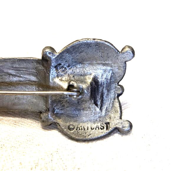 Vintage Celtic Brooch Pewter Gray Signed Artcast Shawl Scarf Statement Pin - Picture 4 of 6